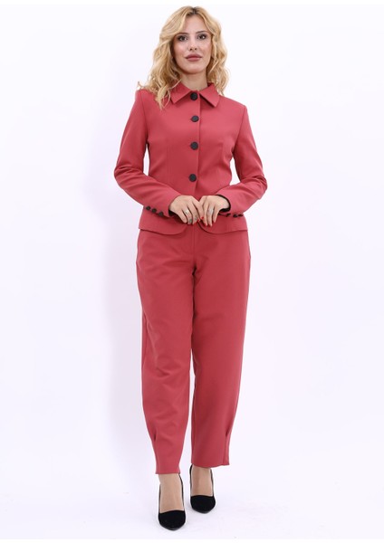 Gömlek Yaka Klasik Ceket & Paçası Pileli Pantolon-Kiremit fırsatları