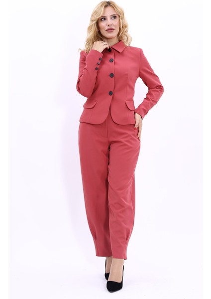 Gömlek Yaka Klasik Ceket & Paçası Pileli Pantolon-Kiremit indirimleri