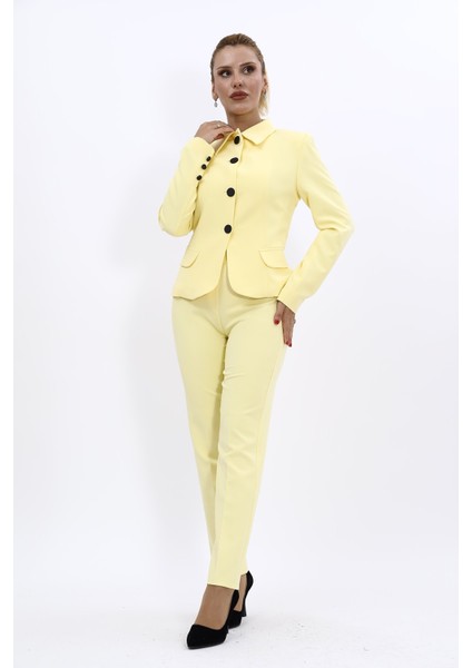 Peplum Ceket & Boru Paça Pantolon Takım-Sarı