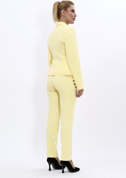 Peplum Ceket & Boru Paça Pantolon Takım-Sarı fırsatları