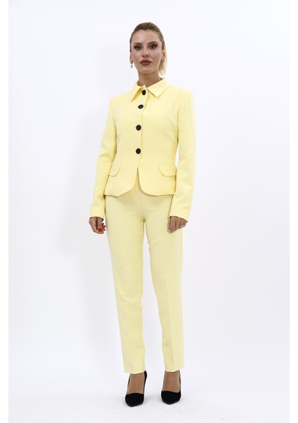 Peplum Ceket & Boru Paça Pantolon Takım-Sarı indirimleri