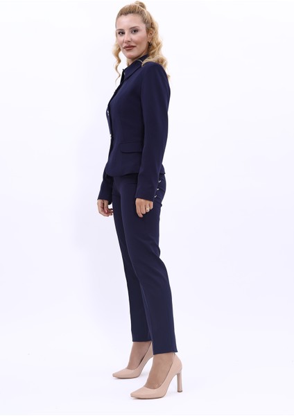 Peplum Ceket & Boru Paça Pantolon Takım-Lacivert modelleri