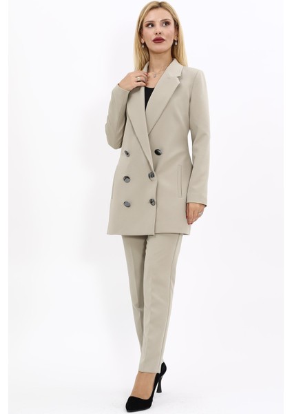 Erkek Yaka Kuruvaze Uzun Ceket & Dar Paça Pantolon-Bambu