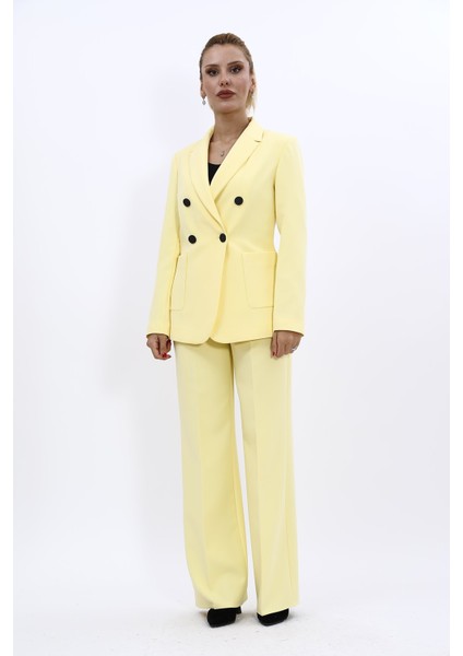 Erkek Yaka Kolu Büzgülü Ceket & Bol Paça Pantolon-Sarı