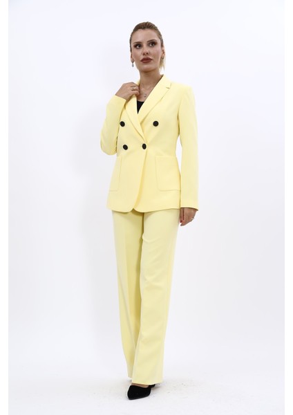 Erkek Yaka Kolu Büzgülü Ceket & Bol Paça Pantolon-Sarı modelleri
