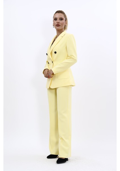 Erkek Yaka Kolu Büzgülü Ceket & Bol Paça Pantolon-Sarı fırsatları