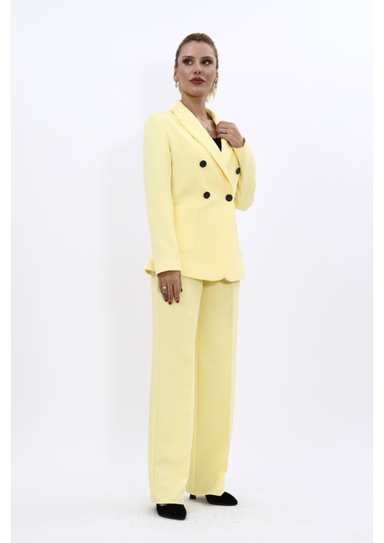 Erkek Yaka Kolu Büzgülü Ceket & Bol Paça Pantolon-Sarı indirimleri