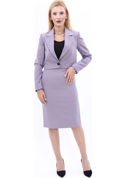 Erkek Yaka Tek Düğmeli Kısa Ceket & Düz Dar Etek-Antrasit fırsatları