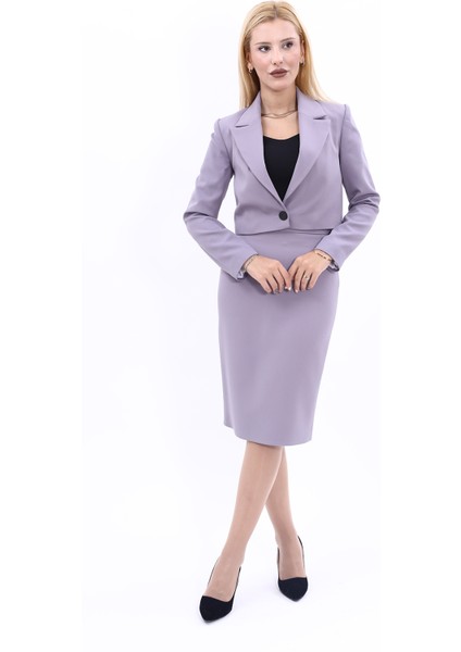 Erkek Yaka Tek Düğmeli Kısa Ceket & Düz Dar Etek-Antrasit indirimleri