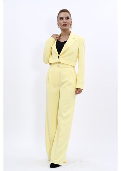 Erkek Yaka Tek Düğmeli Kısa Ceket & Erkek Yaka Drape Kollu Kısa Ceket-Sarı