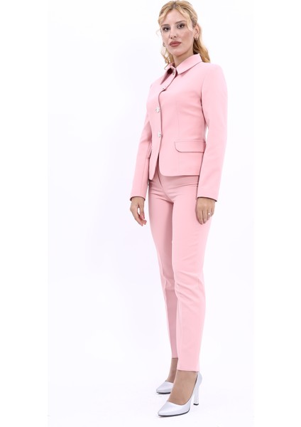 Peplum Ceket & Boru Paça Pantolon Takım-Pudra modelleri