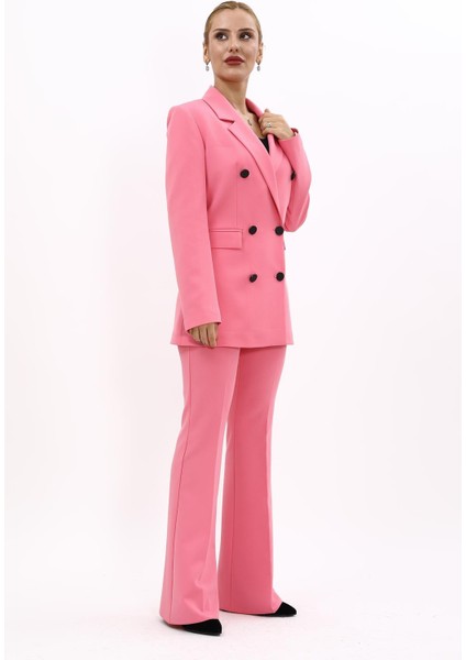Erkek Yaka Kuruvaze Blazer Ceket & İspanyol Paça Pantolon-Pembe modelleri
