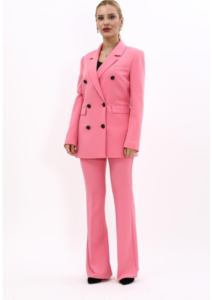 Erkek Yaka Kuruvaze Blazer Ceket & İspanyol Paça Pantolon-Pembe indirimleri