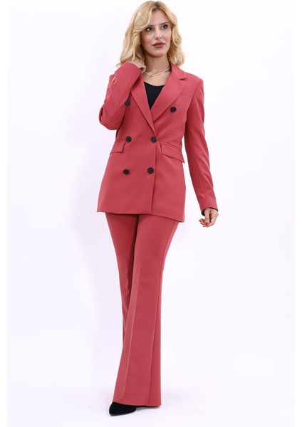 Erkek Yaka Kuruvaze Blazer Ceket & İspanyol Paça Pantolon-Kiremit