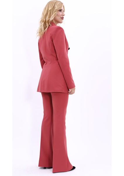 Erkek Yaka Kuruvaze Blazer Ceket & İspanyol Paça Pantolon-Kiremit fırsatları