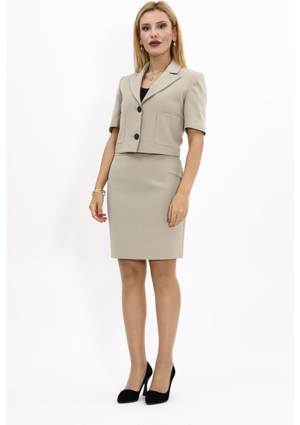 Kısa Kollu Yakalı Mini Ceket & Kısa Kalem Etek Takım-Bambu indirimleri
