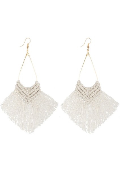 2 Pairs Bohemian Püskül Küpe, Renk: Beyaz (Yurt Dışından)