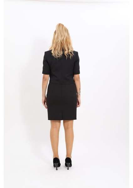 Kısa Kollu Yakalı Mini Ceket & Kısa Kalem Etek Takım-Siyah modelleri