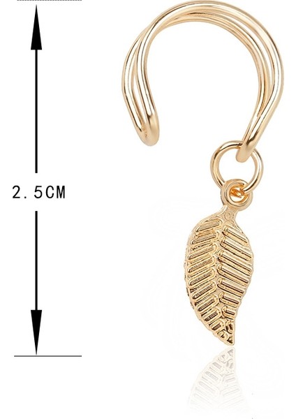 Yaprak Tüy Kolye Piercing Olmayan Klip Küpe (Gold) (Yurt Dışından)