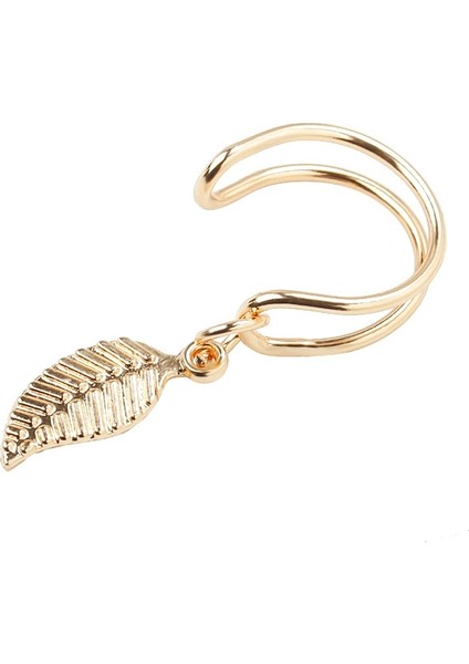 Yaprak Tüy Kolye Piercing Olmayan Klip Küpe (Gold) (Yurt Dışından)