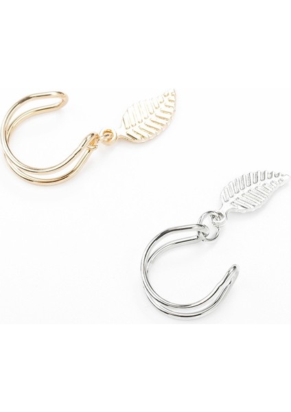 Yaprak Tüy Kolye Piercing Olmayan Klip Küpe (Gold) (Yurt Dışından)