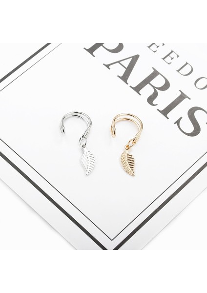 Yaprak Tüy Kolye Piercing Olmayan Klip Küpe (Gold) (Yurt Dışından)