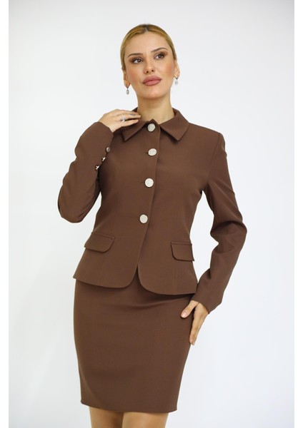 Gömlek Yaka Klasik Ceket-Kestane