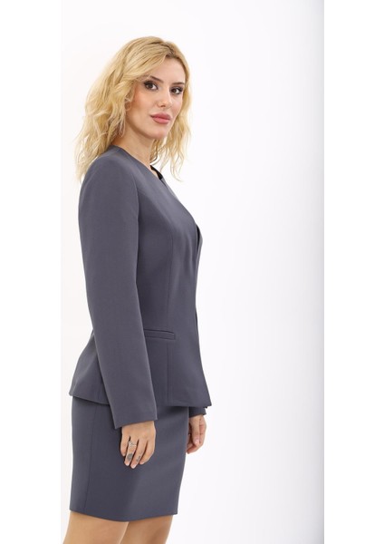 Oval Yaka Yandan Kuplu Klasik Ceket-Füme fırsatları