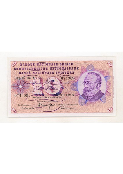 Isviçre Switzerland 10 Frank 1977 Çil Banknot
