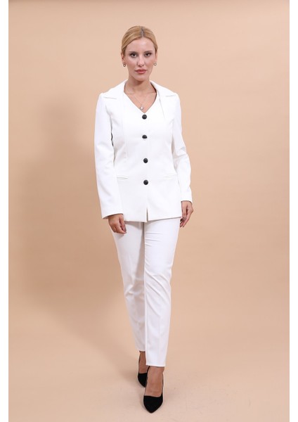 Erkek Yaka Yelek Ceket & Dar Paça Pantolon-Beyaz