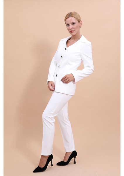 Erkek Yaka Yelek Ceket & Dar Paça Pantolon-Beyaz fiyatları