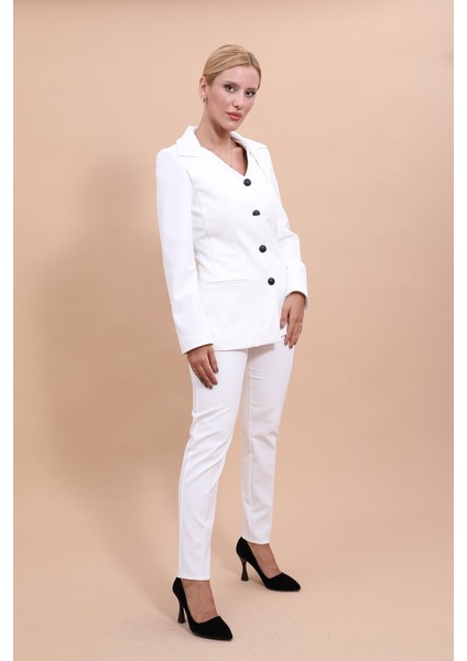 Erkek Yaka Yelek Ceket & Dar Paça Pantolon-Beyaz modelleri