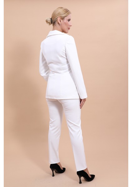 Erkek Yaka Yelek Ceket & Dar Paça Pantolon-Beyaz fırsatları