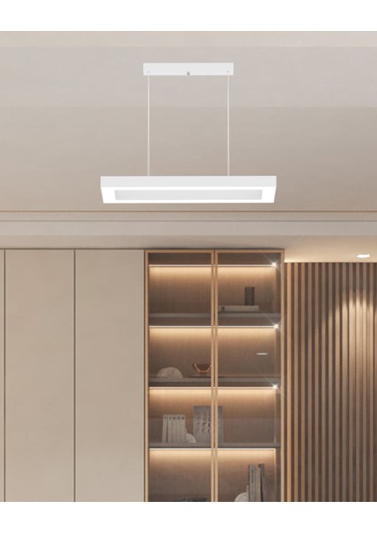 Mesita (Beyaz Kasa, Beyaz Işık) Ledli Modern Sarkıt Linear LED Avize Salon Mutfak Oturma Odası Yatak Odası Antre Hol LED Dikdörtgen