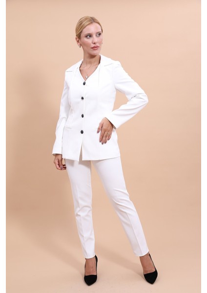 Erkek Yaka Yelek Ceket & Dar Paça Pantolon-Beyaz indirimleri