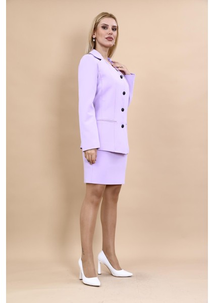 Erkek Yaka Yelek Ceket & Yırtmaçlı Düz Dar Etek-Menekşe modelleri