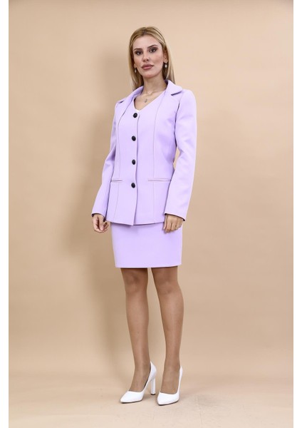 Erkek Yaka Yelek Ceket & Yırtmaçlı Düz Dar Etek-Menekşe indirimleri