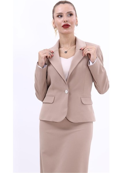 Erkek Yaka Tek Düğmeli Klasik Ceket-Taş