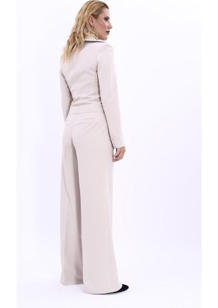 Gömlek Yaka Kuruvaze Kısa Ceket & Korsaj Kemer Palazzo Pantolon-Bej fırsatları