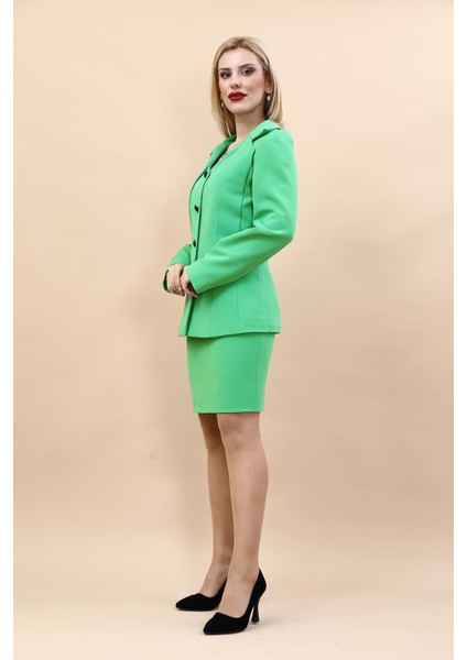 Erkek Yaka Yelek Ceket & Yırtmaçlı Düz Dar Etek-Yeşil fiyatları