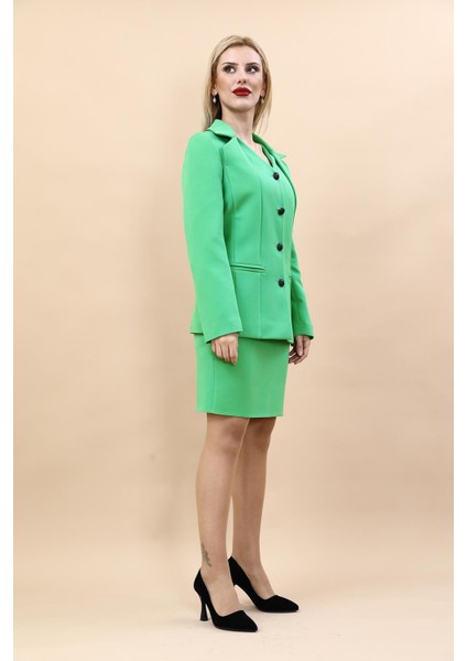 Erkek Yaka Yelek Ceket & Yırtmaçlı Düz Dar Etek-Yeşil modelleri