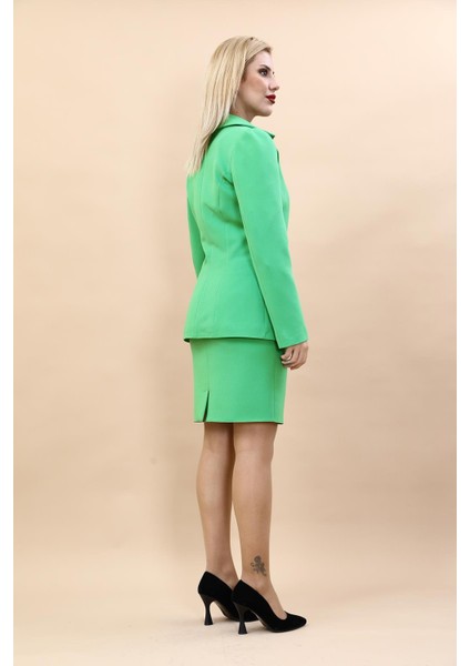 Erkek Yaka Yelek Ceket & Yırtmaçlı Düz Dar Etek-Yeşil fırsatları