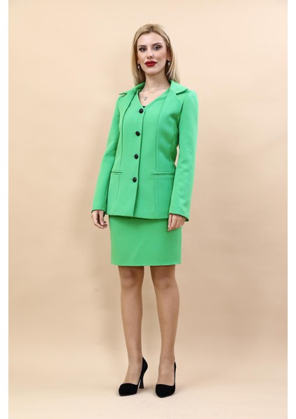 Erkek Yaka Yelek Ceket & Yırtmaçlı Düz Dar Etek-Yeşil indirimleri