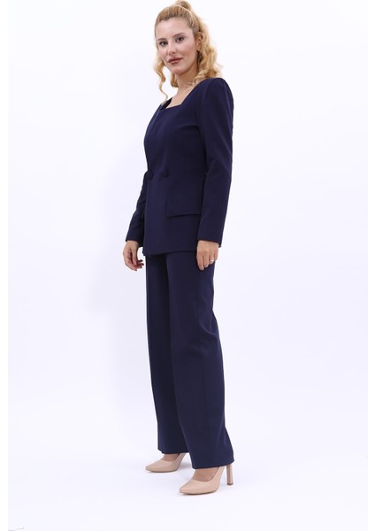 Kare Yaka Ceket & Bol Paça Pantolon-Lacivert fiyatları