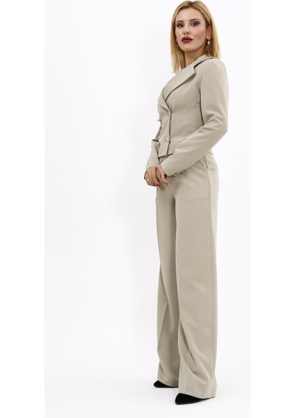 Gömlek Yaka Kuruvaze Kısa Ceket & Korsaj Kemer Palazzo Pantolon-Bambu fiyatları