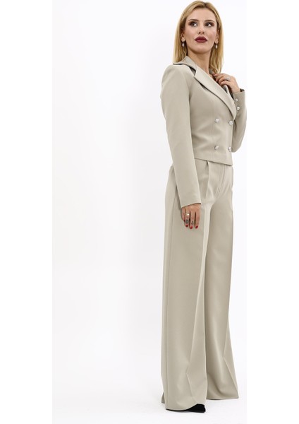 Gömlek Yaka Kuruvaze Kısa Ceket & Korsaj Kemer Palazzo Pantolon-Bambu modelleri