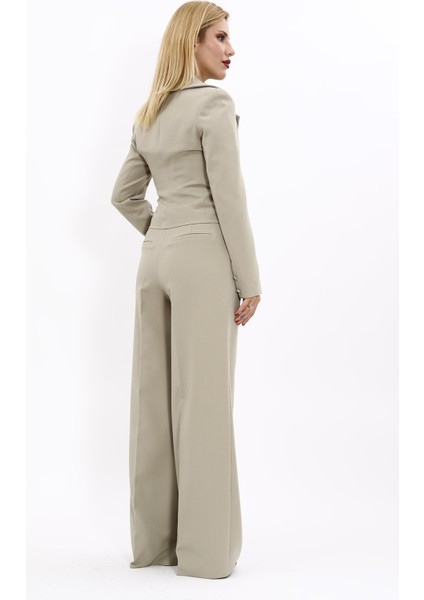 Gömlek Yaka Kuruvaze Kısa Ceket & Korsaj Kemer Palazzo Pantolon-Bambu fırsatları