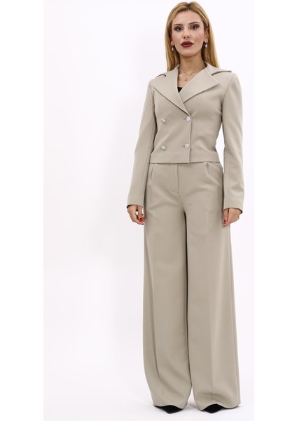 Gömlek Yaka Kuruvaze Kısa Ceket & Korsaj Kemer Palazzo Pantolon-Bambu indirimleri