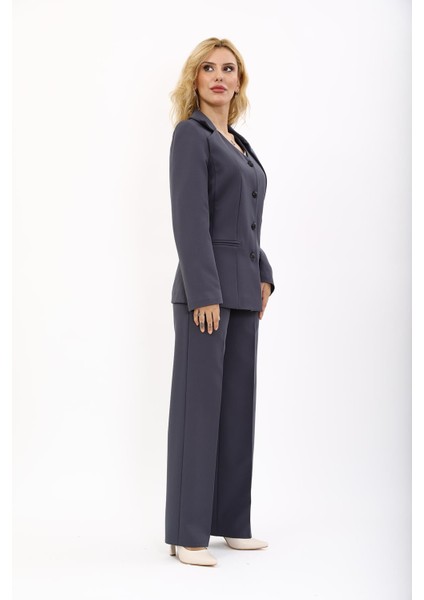 Erkek Yaka Yelek Ceket & Bol Paça Pantolon-Füme modelleri