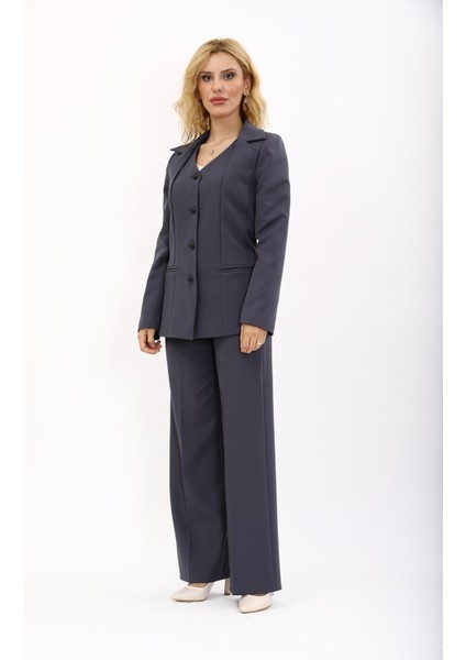 Erkek Yaka Yelek Ceket & Bol Paça Pantolon-Füme indirimleri